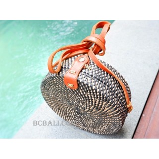 sling bags circle rattan synthetic black color